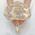 Handmade Satin Rose Floral Bling Pearl Decor Bridal Wedding Bouquet Rhinestone Pendant Artificial Brooch Flowers for Bride Bridesmaid Quinceanera