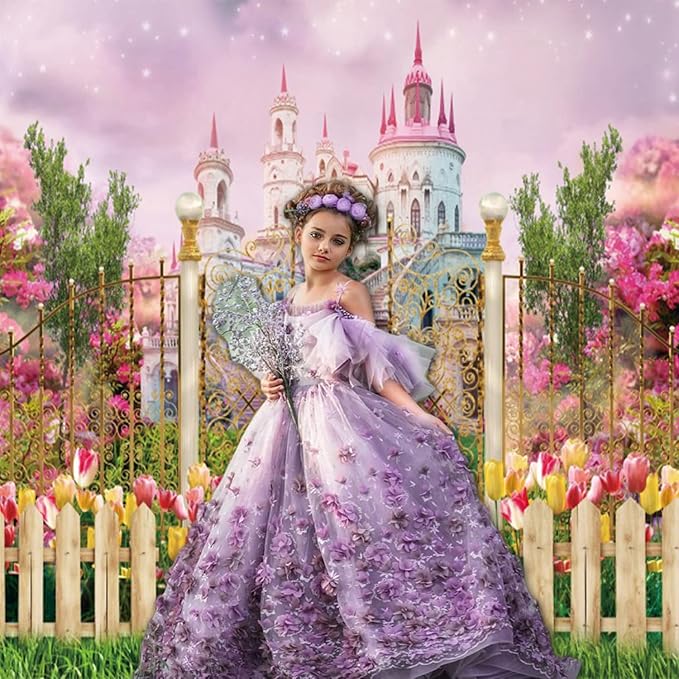 7x5ft Fantasy Castle Wonderland Backdrop Flower Garden Sweet Princess Birthday Party Photography Backdrop Girls Portrait Banner Baby Shower Kids Birthday Party Decorations