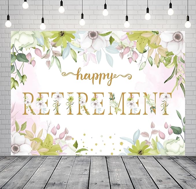 BELECO 10x8ft Fabric Floral Happy Retirement Backdrop Watercolor Leaves Flowers Retirement Background Retirement Party Decorations Banner Photo Booth Shoot Studio Props