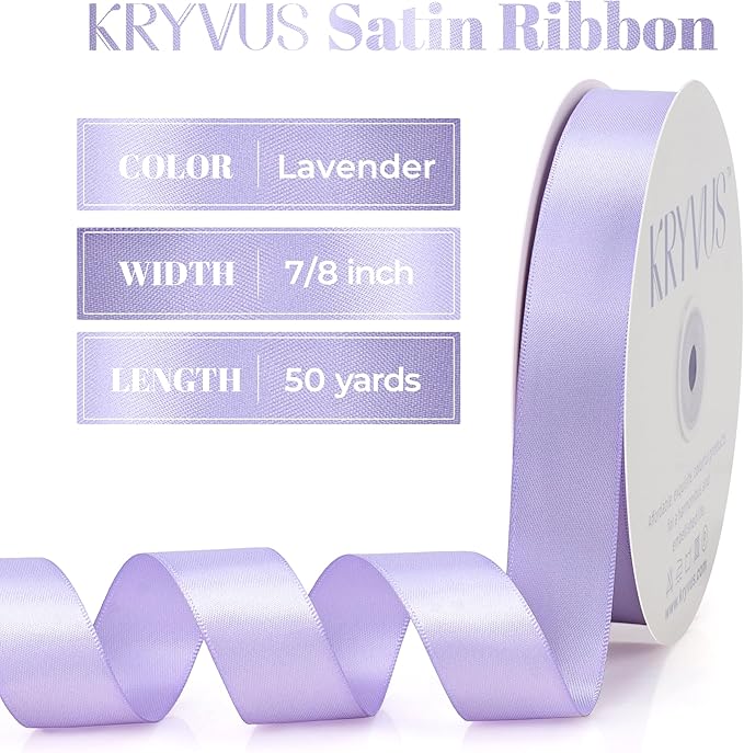 Lavender Satin Ribbon, Double Faced 7/8 Inch X 50 Yards Lavender Ribbon, Premium Satin Ribbon for Gift Wrapping, Crafts, Hair Bow Making, Sewing, Flower Bouquet, Wedding Party Decor