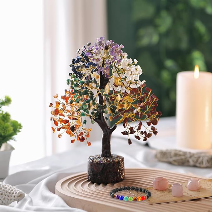 Seven Chakra Tree of Life for Positive Energy - Feng Shui Crystals and Healing Stones, Crystal Decoration, Money Handmade 7 Chakra Stone Tree, Healing Crystals, Spiritual Gifts