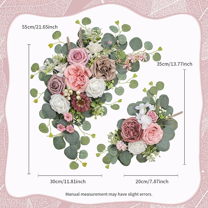Artificial Wedding Arch Flowers for Wedding Sign,Set of 2 for Wedding Welcome Ceremony Sign,Faux Floral Swags,Wedding, Banquet and Reception Backdrop Floral Decoration (Coffee Pink)