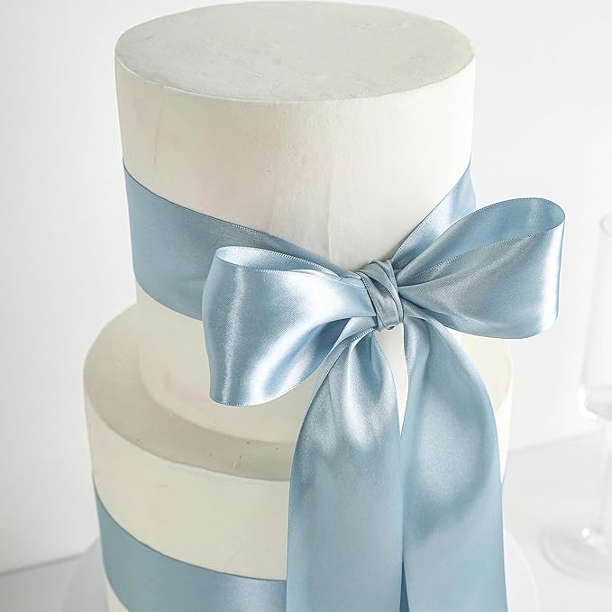 MEEDEE Slate Blue Satin Ribbon 2 inch Slate Blue Ribbon Double Faced Satin Ribbon Dusty Blue Satin Ribbon by 25 Yards Dusty Blue Ribbon for Christmas Tree, Satin Weddings, Flower Bouquet