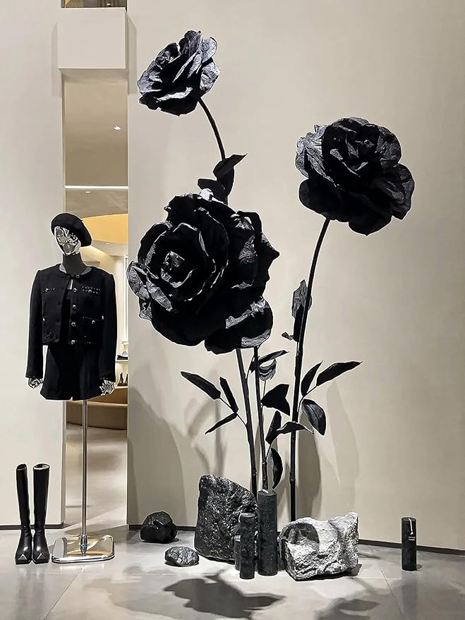 2Pcs Artificial Giant Flowers for Decoration,5ft Black Large Flower Wall backsrop,Paper Flower for Wedding,Garden Party,Home Decor,mall Shop Display