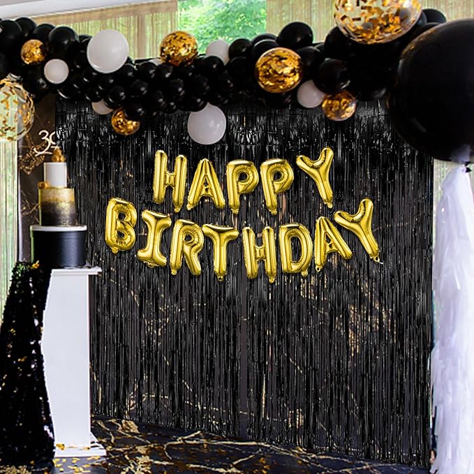 3 Pack Black Fringe Backdrop Streamers Halloween Party Decorations Black Tinsel Foil Curtains Photo Booth Backdrop Birthday Wednesday Twilight Graduation Wizard Party Decorations Supplies