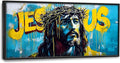 Banksy Jesus Large Wall Art Graffiti Framed Wall Decor for Living Room Pop Street Pictures Oversized Canvas Print Painting Modern Extra Large Framed Artwork for Bedroom Office 60"x30"