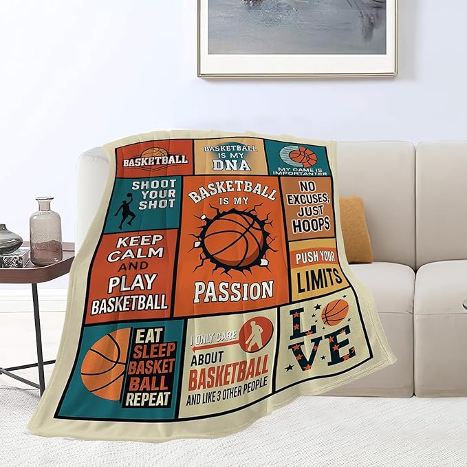 Basketball Blanket for Boys Basketball Sport Throw Blanket Soft Cozy Fleece Fuzzy Stuffed Plush Flannel Gifts for Girls Women Kids Adults 50"X60"
