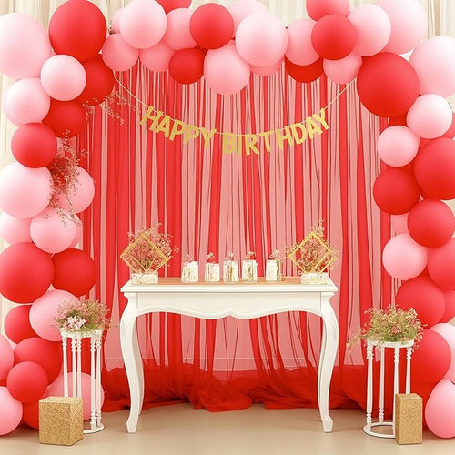 10x10ft Red Tulle Backdrop Curtain for Parites, Sheer Backdrop Curtains for Wedding Baby Shower Birthday Party Photo Shoot Decorations