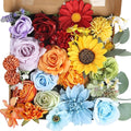 Multi Use Rainbow Colorful Artificial Flowers Combo, Fake Roses Silk Sunflower with Stems for DIY Bridal Wedding Bouquets Baby Shower Floral Arrangements Centerpiece Party Home Decorations (Rainbow2)