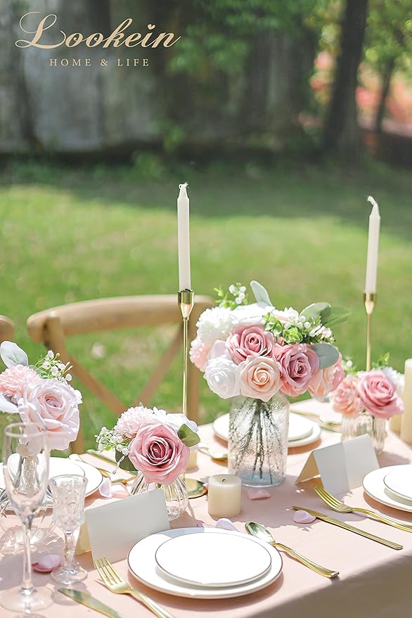 Lookein Artificial Flowers for DIY Wedding Decoration Bridal Bouquet Table Centerpieces Flower Garland Wreaths Aisle Arch Flower Decoration Home Decor, Dreamy Blush