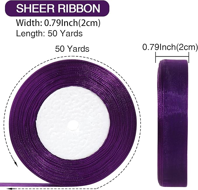 3/4 Inch x 50 Yards Sheer Organza Ribbon Chiffon Ribbon for Gift Wedding Flower Bouquet Wrapping Decorations Crafts (Purple)