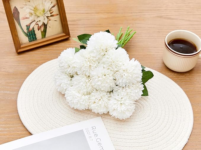 SITUMEIZI 12 Pcs White Artificial Chrysanthemums Flowers Ball Flower Fake Mums Silk for Wedding Home Kitchen Decoration Floral Arrangement