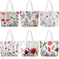 6 Pcs Floral Canvas Tote Bags Bulk for Women Chinoiserie Tote Bag Aesthetic Reusable Grocery Bags for Travel Shopping