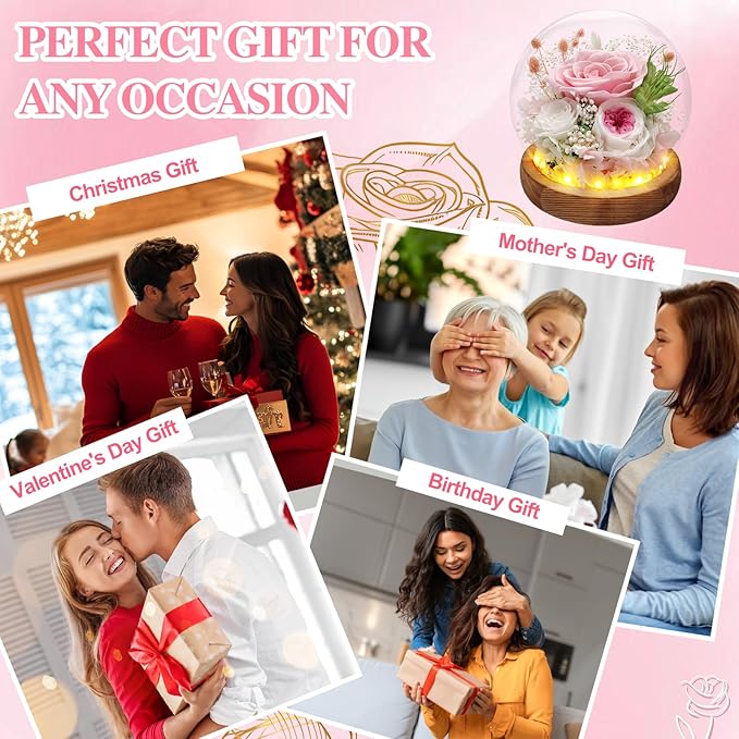 Preserved Rose Forever Flowers in Glass Dome Gifts for Women, Long-Lasting Real Flowers，Red Eternal Rose Birthday Gifts for Mom Valentines Day Anniversary for Wife Girlfriend