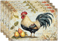 Farmhouse Rooster Placemats Set of 4, Rustic Chicken Place Mats, Pear Dining Table Mats, Washable Placemats for Kitchen Dining Room Home Decor 18L'' × 12W''
