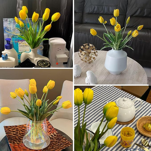 10PCS Fake Tulips Artificial Flowers Real Touch Latex Faux Tulips UV Resistant Fake Flowers Bouquet for Table Home Decor Party Wedding Garden Decoration