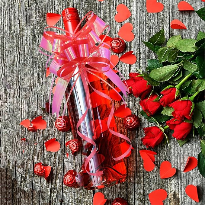 Large Bow for Gift Wrapping - Iridescent Red Gift Bow for Gift Baskets, Premium Ribbon Pull Bows for Women, Valentine's Day, Christmas, Holiday Party Decorations(6 inches, 10PCS)