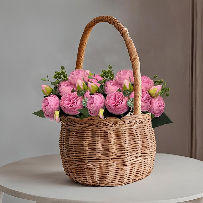Artificial Peony Flowers, 2Pcs Silk Peonies Fake Peony Bouquets for Home Wedding Office Party Decor (Pink)