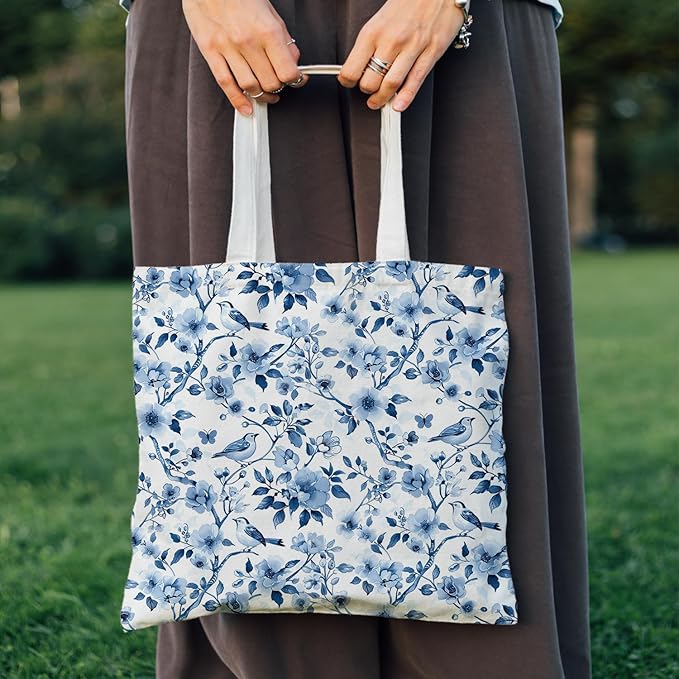Flowers Tote Bag Gifts for Women, Canvas Aesthetic Reusable Grocery Bags Shopping Bags