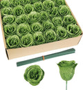 Artificial Roses,30PCS Green Glitter Flowers Faux Roses with Stems for Wedding Bouquet Party Christmas Home Decor(Green)