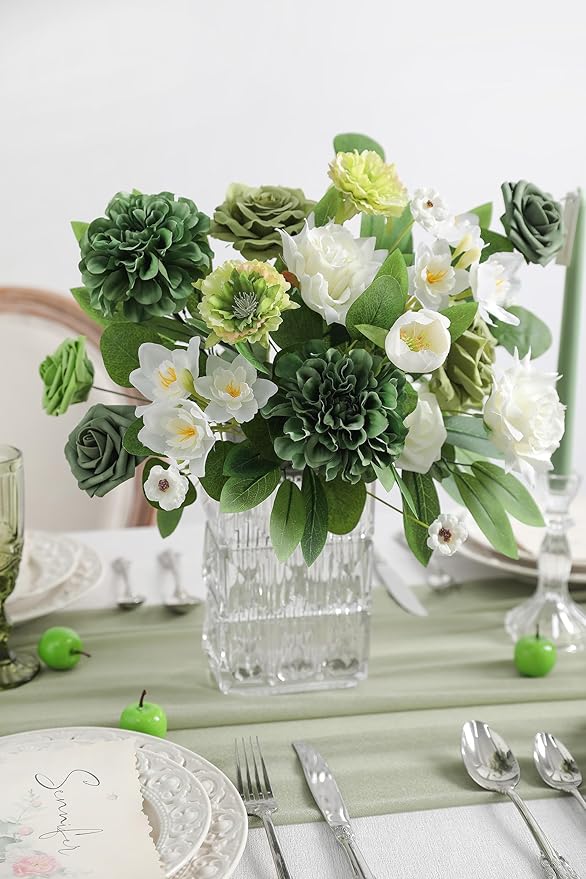 Green Artificial Flowers Combo Set Fake Flower Leaf Box with Stemst for DIY Wedding Bridal Bouquet, Centerpieces, Home Decor, Floral Arrangement Decor