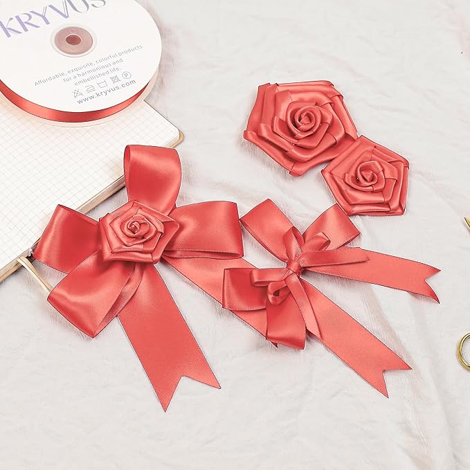 Coral Satin Ribbon, Double Faced 2 Inch X 25 Yards Coral Ribbon, for Gift Wrapping, Crafts, Hair Bow Making, Sewing, Flower Bouquet, Wedding Party Decor