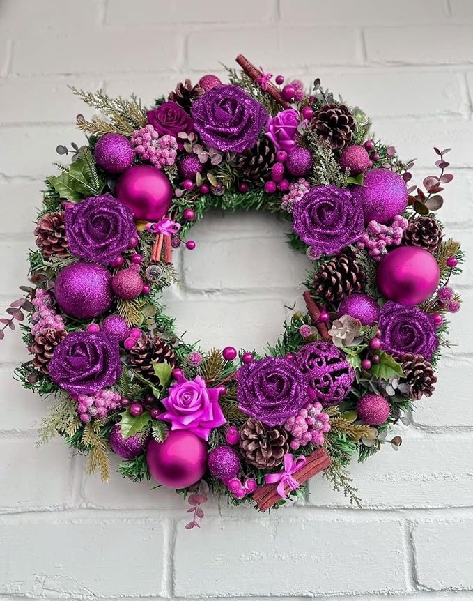 Purple Roses 30PCS Purple Glitter Flowers Bouquet 3.15" Artificial Roses with Stems for DIY Wreath Wedding Christmas Home Party Decor