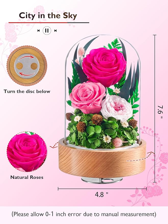 Eterfield Flowers for Delivery Prime, Christmas Preserved Roses Gifts for Women - Forever Flower in Glass Dome Birthday Gifts for Mom Wife Grandma Her Valentine’s Day (Hot Pink, Cylindrical)