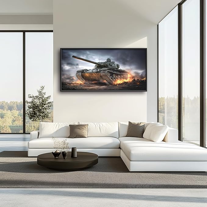 Military Tank Large Wall Art Framed Wall Decor for Living Room Tank Pictures Oversized Canvas Print Painting Modern Extra Large Artwork for Bedroom Office Home Decor 60"x30"