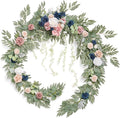 Ling's moment 9FT Eucalyptus and Willow Leaf Garland with White Flower, Handcrafted Wedding Sweetheart Table Centerpieces Head Table Decor Arch Backdrop Decorations for Wedding | Dusty Rose & Navy