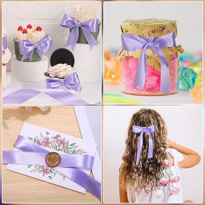 Light Purple Satin Ribbon 1 Inch 50 Yards Solid Fabric Lilac Ribbon for Gift Wrapping Flower Bouquet Wedding Party Vase Christmas Decorations