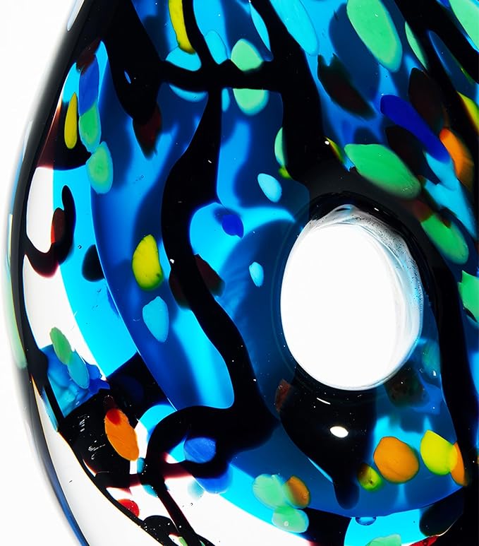 Luxury Lane Hand Blown Abstract Hollow Blue Tear Drop Sommerso Art Glass Sculpture for Home Decor 8.5 inch Tall Centerpiece Table Decoration