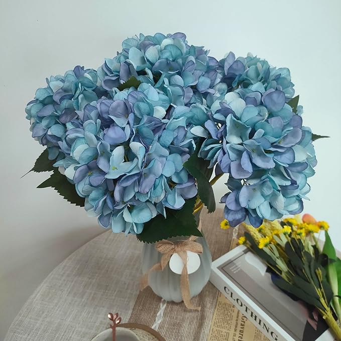 Blue Hydrangea Artificial Flowers,10 Pcs Faux Blue Hydrangea Flowers,Artificial Hydrangeas Flowers with Stems,Fake Hydrangeas,Silk Hydrangeas Flowers with Stems for Home Decor