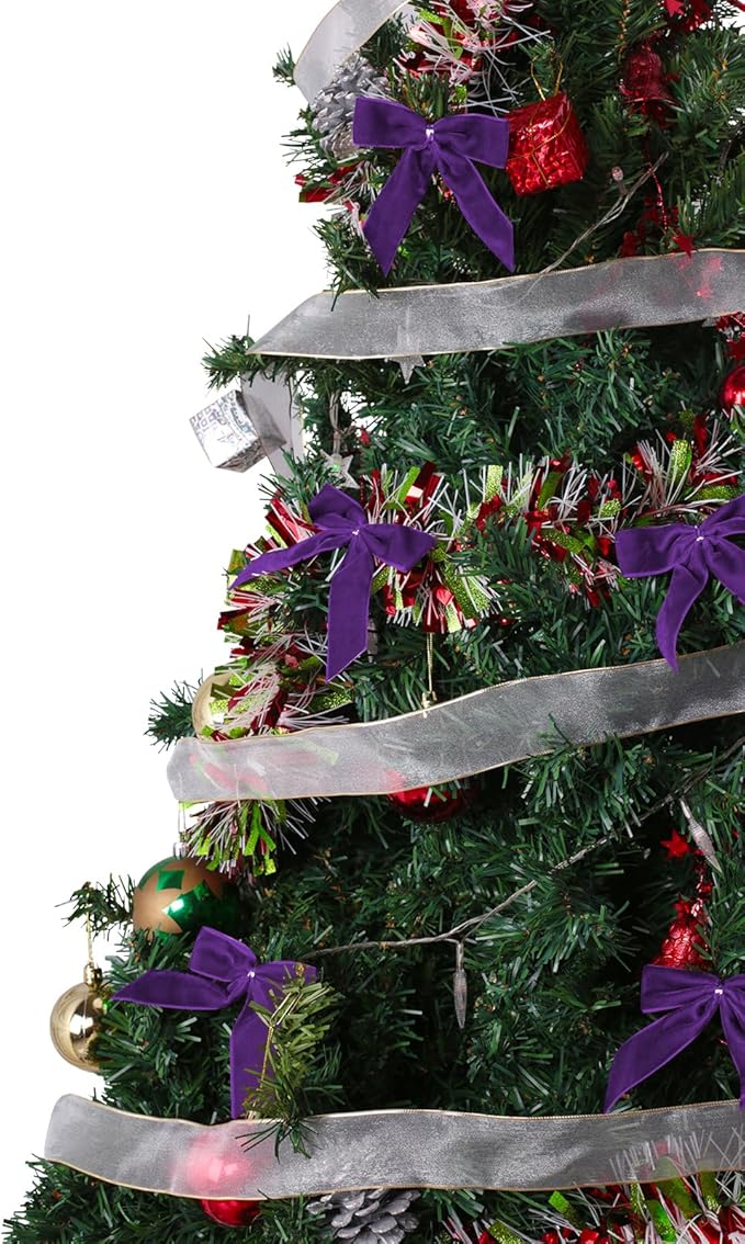 24 Pcs Purple Small Velvet Christmas Bows for Christmas Tree, Wreath, Gift Wrapping, Crafts, Wedding, Party, Twist Tie Bows for Treat Bag Bakery Candy Bags, Home Decor 1" W,3.5 x 3.5 inch