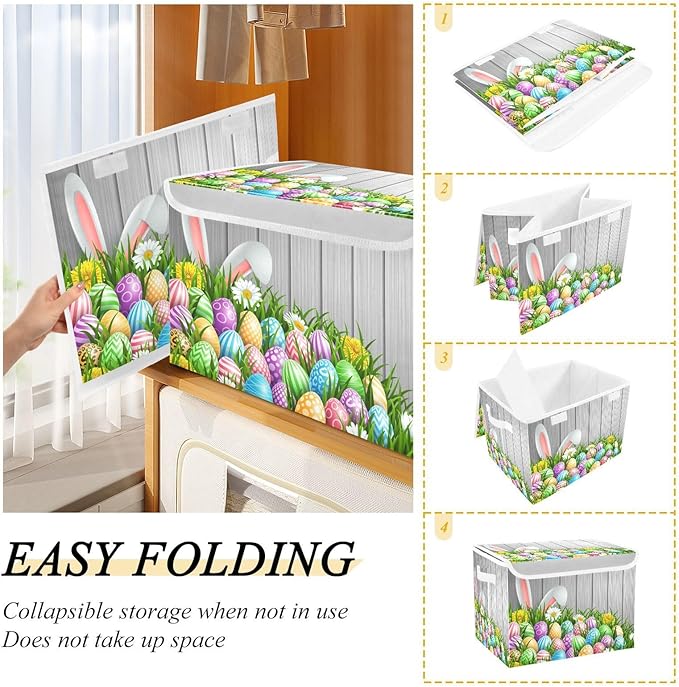 senya Easter Storage Baskets Collapsible Bins with Lids, Flowers Wood Boxes Clothes for Organizing (B06D22020)