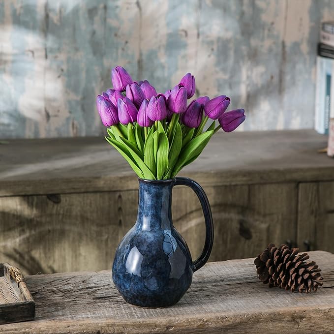 20pcs Purple Artificial Tulip Flowers, Silk Fake Flowers 13" for Mother's Day, Easter, Valentine’s Day Gifts in Bulk, Home, Kitchen, Wedding Decorations