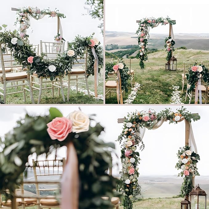 200PCS Artificial Flowers Champagne Mixed Series Roses Real Looking Foam Fake Roses with Leaves for DIY Wedding Bouquets Bridal Shower Centerpieces Party Decorations