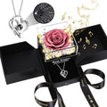 Christmas Birthday Gifts for Women - Preserved Real Rose with I Love You Heart 100-Language Necklace, LED Lights & Music Gift Box, Christmas for Women Girlfriend Mom
