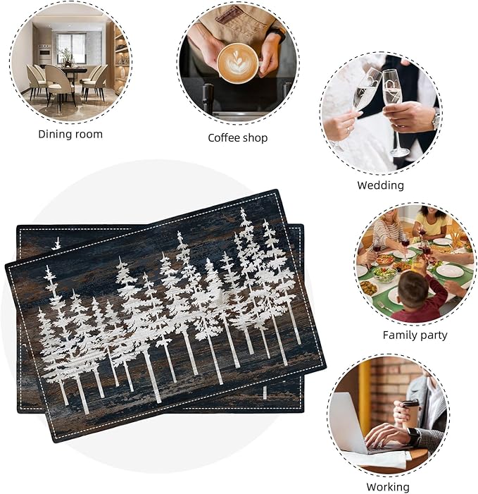 Rustic Tree Placemats Set of 4 Nature Forest Table Mats Washable Place Mats for Home Party Indoor Kitchen Dining Table Decoration 12x18 Inch