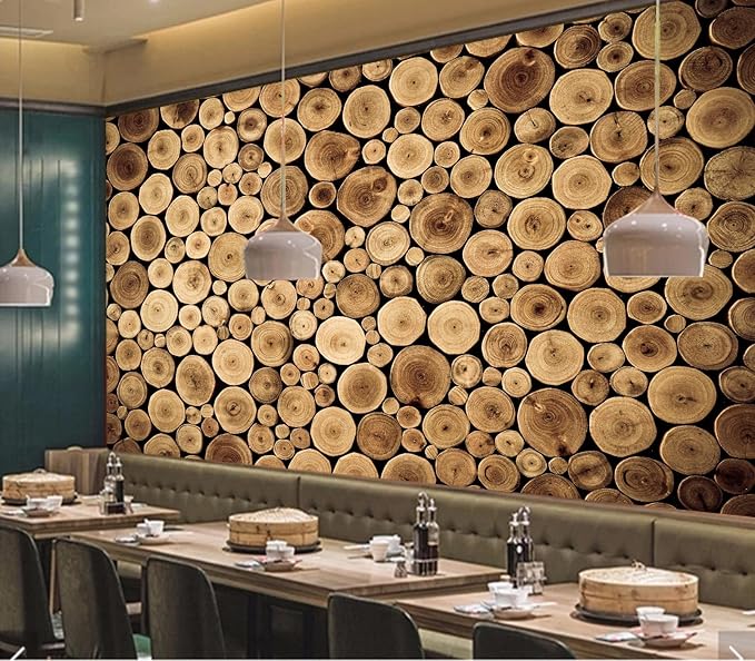 Eierme-Round Teak Wood Stump Background Mural Wallpaper Peel and Stick 90" x 67"