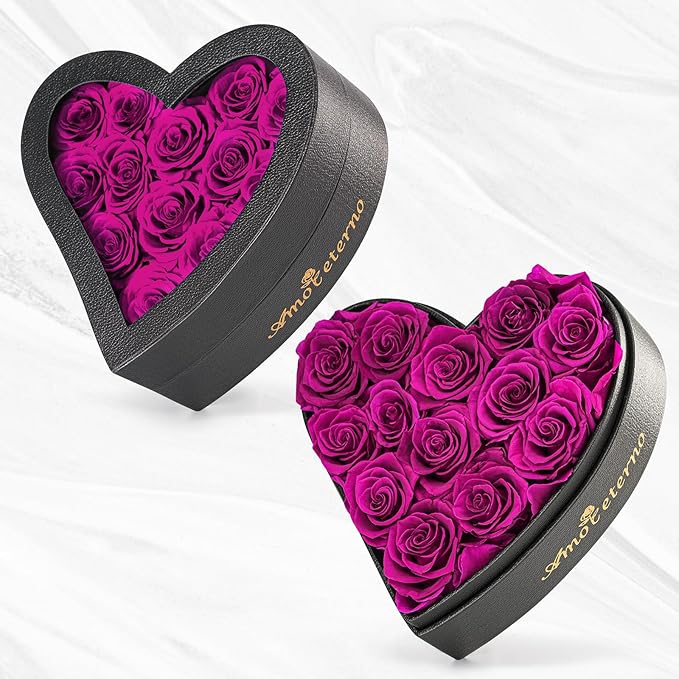 Flower, Forever Roses in A Box, Fresh Flowers, Birthday Gifts for Her, Women, Mom, Girlfriend, Wife, Grandma,Purple Forever Roses