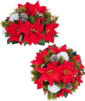 BLOSMON Poinsettias Artificial Christmas Flowers: 2 Pcs Red Fake Floral Ball Centerpieces for Tables Decorations Silk Faux Poinsettia Winter Holiday Flower Arrangement Xmas Plant Ornaments Decor