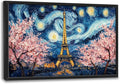 Eiffel Tower Large Wall Art Paris Cherry Blossom Pictures Wall Decor Landmark Landscape Canvas Starry Sky Print Painting Modern Artwork Home Decoration for Living Room Bathroom Bedroom Office Framed 24"x36"