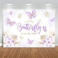 Mocsicka Butterfly Baby Shower Backdrop for Girl's A Little Butterfly is on The Way Pink Florals Flowers Photography Background Princess Girl Party Decoration Photography Props (8x6ft, Purple)