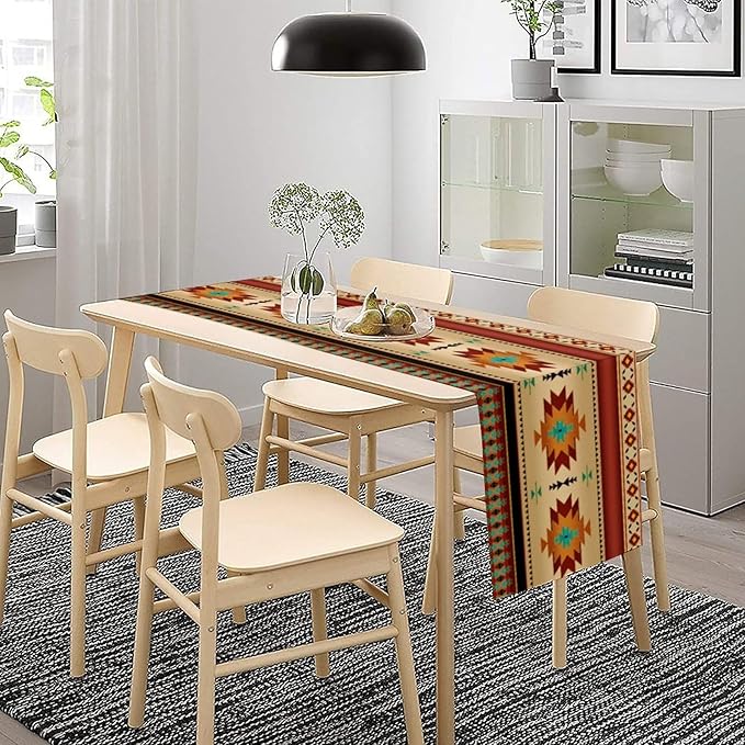 Aztec Southwest Table Runner, Ethnic Style Geometric Triditional Kitchen Table Runners Table Setting Decor for Garden Farmhouse Wedding Party Holiday Dinner Home, 13x36 Inch