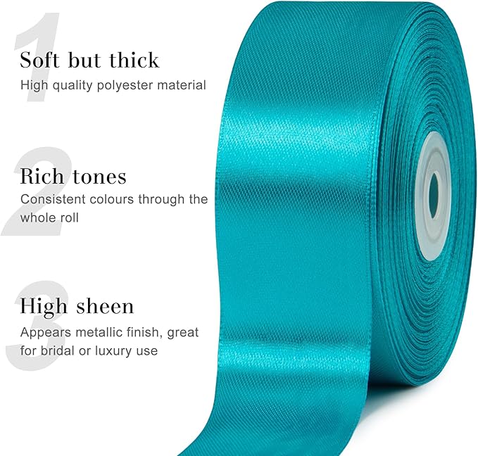 1-1/2 Inches 50 Yards Peacock Blue Satin Ribbon, Solid Fabric Ribbon Roll for Flower Bouquets, Gift Wrapping, Wedding, Handmade Crafts