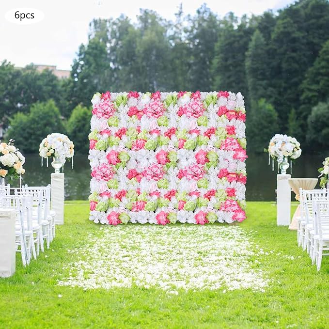 Artificial Flower Wall Panels, Silk Wedding Flower Wall Backdrop Panel, 3D Floral Panel Artificial Floral Wall Mat Flower Screen for Photo Party Wedding Wall Background Decor (6PCS Fruit-Green)