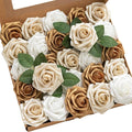 Ling's moment Artificial Flowers 25Pcs Gold Roses Decor w/Stems,3" Real Touch DIY Foam Floral for Wedding Bouquet/Centerpieces, Outdoors Party Backdrop, Room/Table, and Garden/Pot Decorations