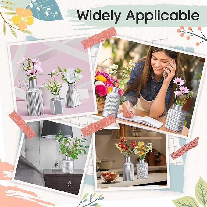 Yaomiao 30 Pcs Vases Bulk Colored Flower Glass Christmas Vases Bud Vintage Colored Glass Bottles Colorful Rustic Embossed for Home Wedding Table Decorations Gifts(Silver Series)