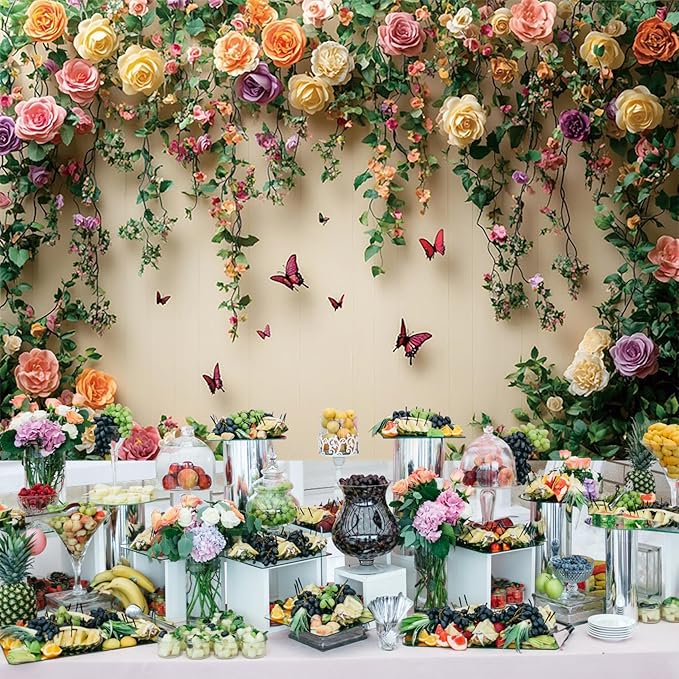 Baocicco 8x6.5ft Flowers Wall Photography Background Butterfly Spring Floral Botanical Banner Backdrop Vintage Wedding Birthday Backdrop Decorations Girls Party Table Cake Decoration Photo Props